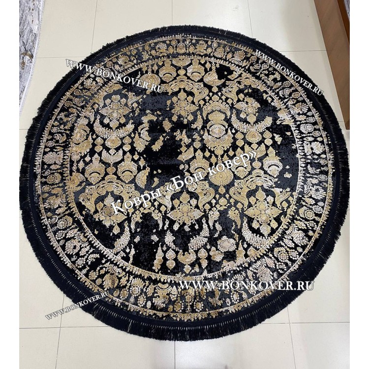 Современный Турецкий Ковер Дизайн 30665 Черный с Золотым Круг